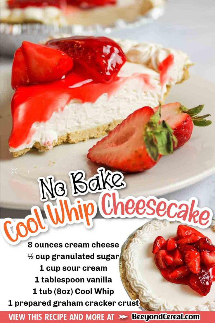 no bake cool whip cheesecake with strawberries on top