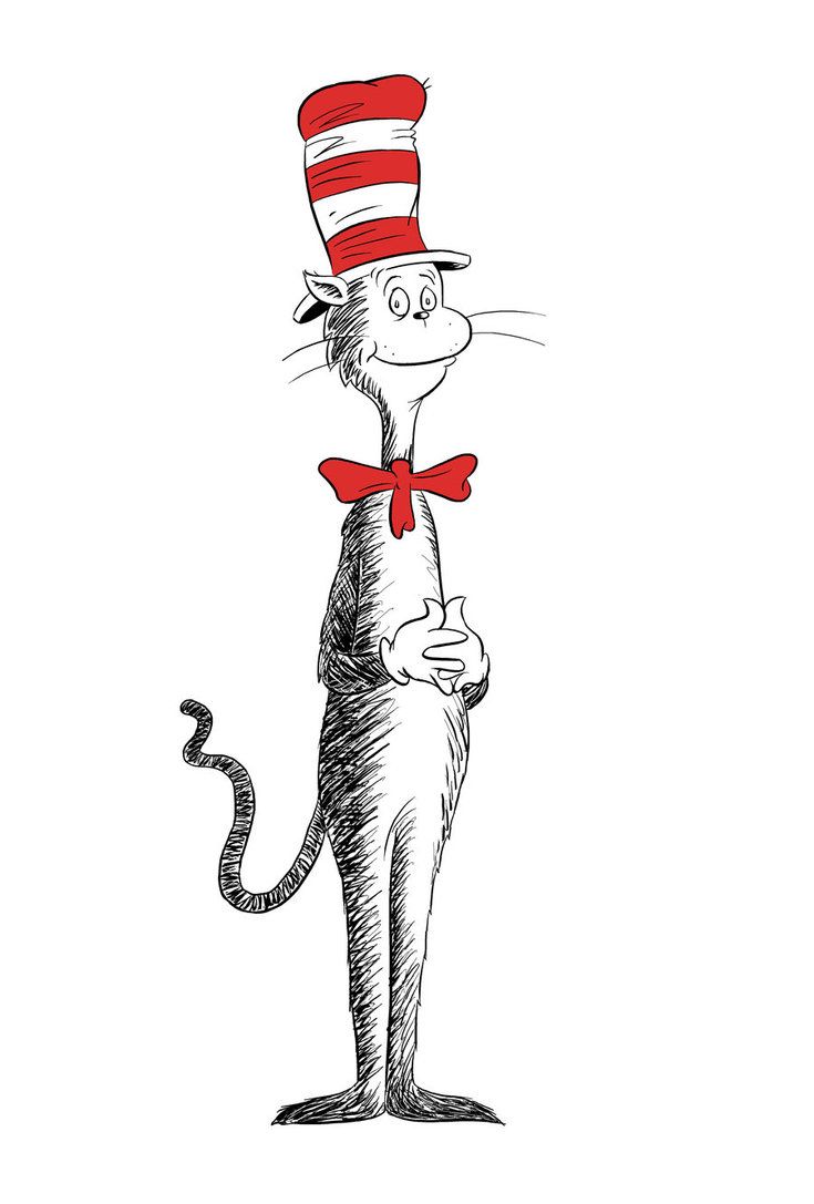 the cat in the hat is wearing a red bow tie and standing with his hands on his hips