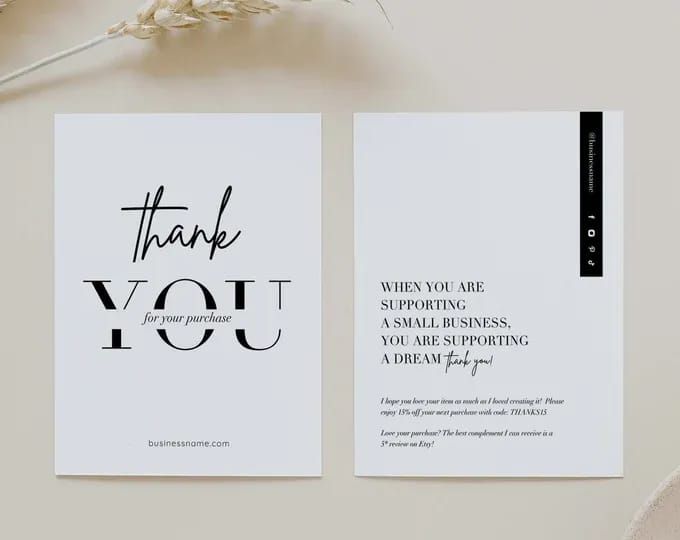 two thank cards with the words thank you on them