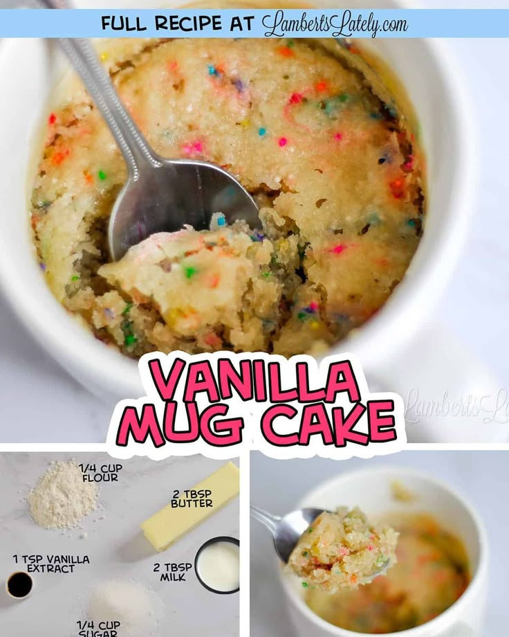 vanilla mug cake with sprinkles and sugar