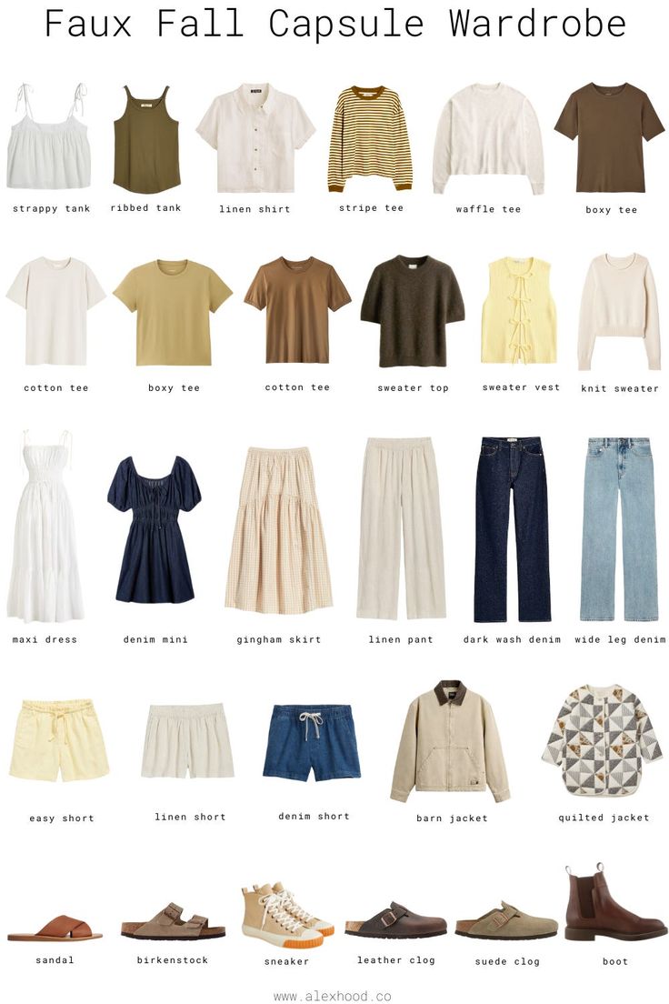 a (faux) fall capsule wardrobe 30 Piece Capsule Wardrobe, Capsule Wardrobe Academia, Fall 2024 Capsule Wardrobe, Fall Capsule Wardrobe 2024, Boho Capsule Wardrobe, Simple Wardrobe, How To Make Skirt, Gingham Skirt, Sweater Maxi Dress