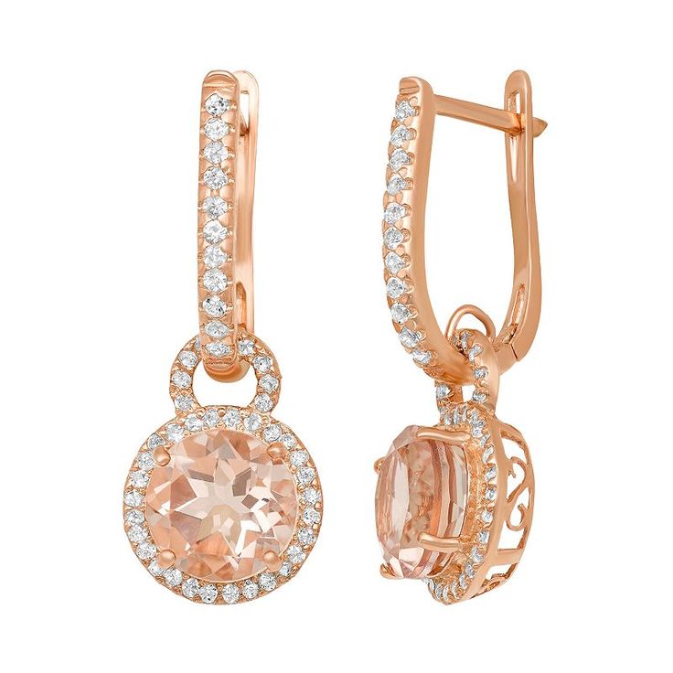 14k Rose Gold Over Silver Simulated Morganite and Lab-Created White Sapphire Halo Drop Earrings, Women's, Pink White Diamond Earrings, Kay Jewelry, Big Jewelry, Halo Design, Halo Earrings, Sterling Silver Drop Earrings, Expensive Jewelry, Silver Drop Earrings, White Sapphire