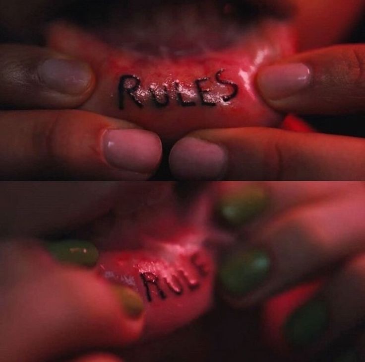 two images of hands with words written on their thumb and the word roses painted on them