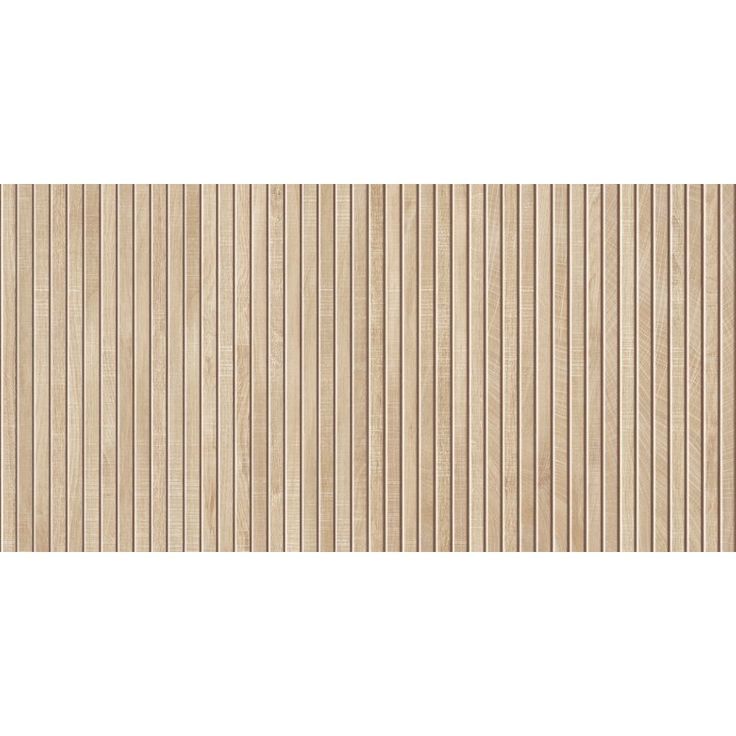 a wooden paneled wall with vertical slats on the bottom and sides in light brown