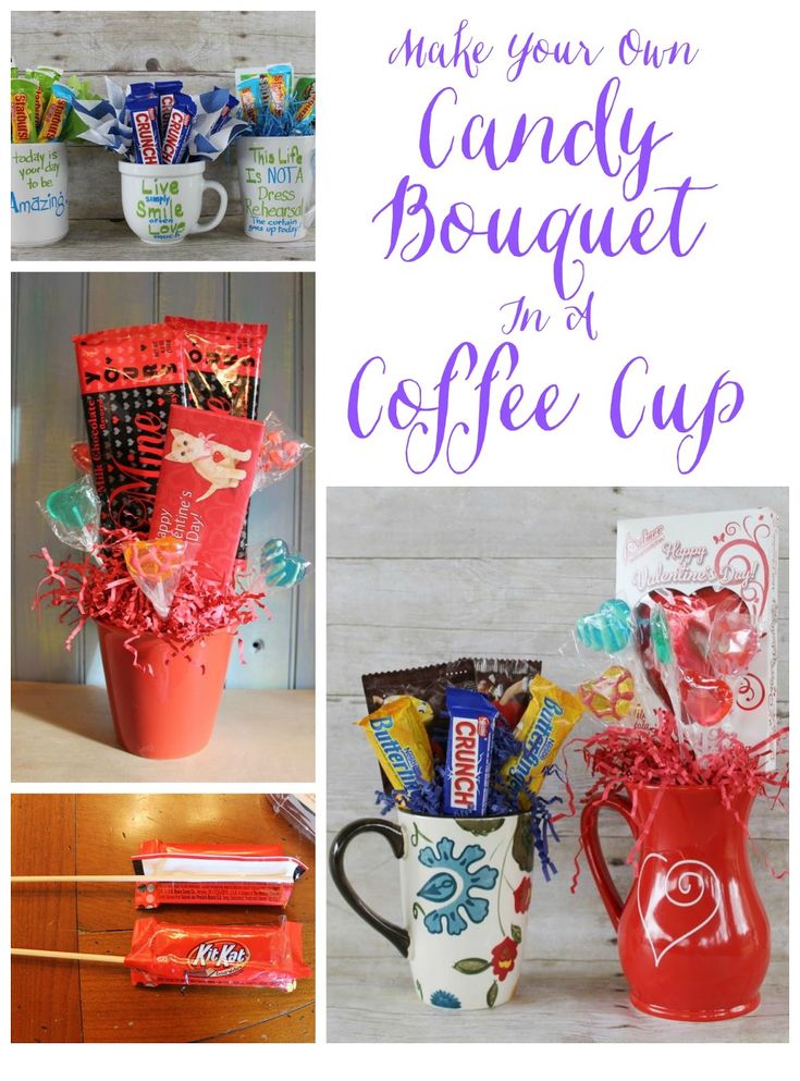 candy bouquet and coffee cup collage