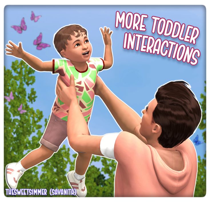 there is a man holding a child in the air with butterflies flying around him and an adult looking on