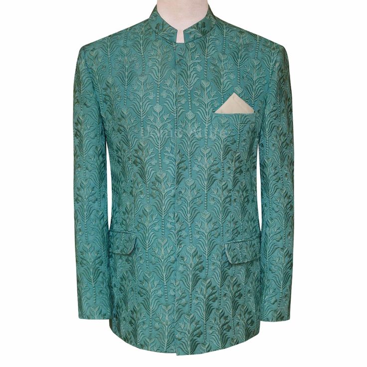 Mint green fully embroidered fabric prince coat  | Prince Coat for Wedding Green Embroidered Winter Sets, Fall Bandhgala With Intricate Embroidery, Spring Bandhgala With Intricate Embroidery And Long Sleeves, Formal Embroidered Sherwani For Fall, Elegant Embroidered Bandhgala For Fall, Traditional Spring Outerwear For Formal Occasions, Elegant Nehru Jacket With Intricate Embroidery For Fall, Elegant Nehru Jacket With Resham Embroidery For Fall, Traditional Spring Formal Outerwear