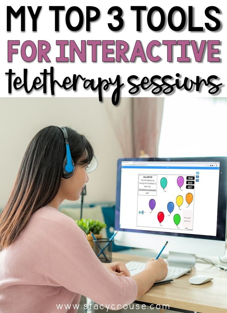 a woman sitting in front of a computer with the words my top 3 tools for interactive tel