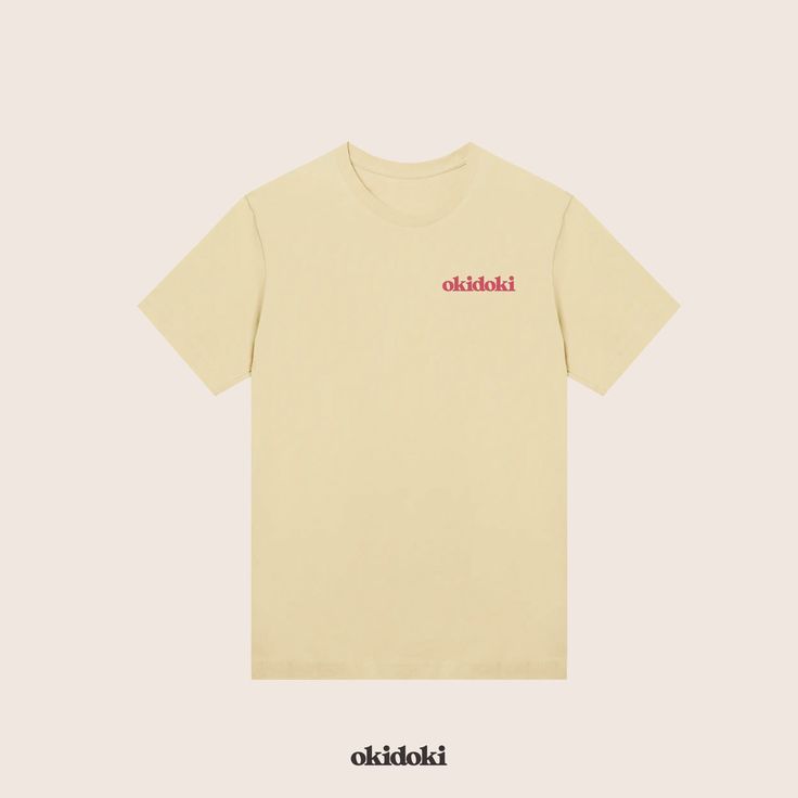 T-shirt with Okidoki lettering Sizes: XS - XL Composition: 100% organic cotton, 150 GSM single jersey Silhouette: Boxy, relaxed, high ribbed neckline Colour: yellow or pink Machine washable at 40o, hang up and iron on a medium setting. To retain color and avoid bleeding, wash inside out with like colors. Do not dry clean or iron directly on the print. If necessary, use only non-chlorine bleach. ----------------------- T-shirt with Okidoki print Sizes: XS - XL Composition: 100% organic cotton, 15 Summer Cotton Jersey T-shirt With Logo Print, Organic Cotton Logo Print T-shirt With Short Sleeves, Organic Cotton Short Sleeve T-shirt With Logo, Beige Graphic Tee With Logo Print, Beige Cotton T-shirt With Logo Print, Yellow Organic Cotton Crew Neck Top, Casual Beige T-shirt With Logo Print, Summer T-shirt With Back Print, Yellow T-shirt With Logo Print In Relaxed Fit