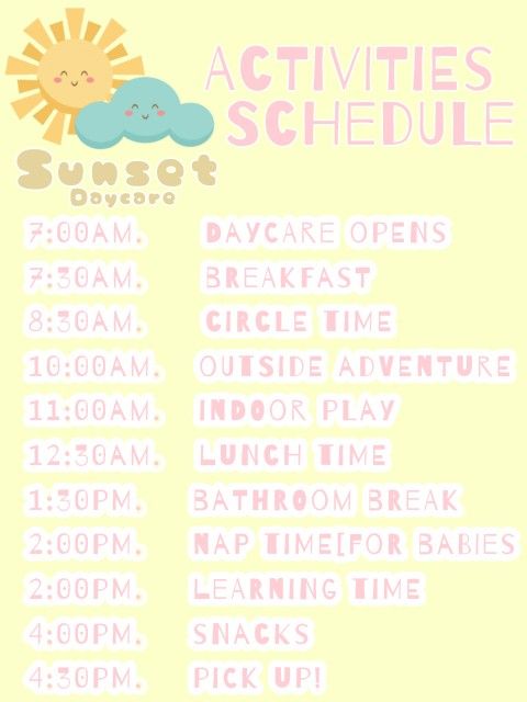 an activity schedule for the kids's summer activities at sunflower school in san francisco, california