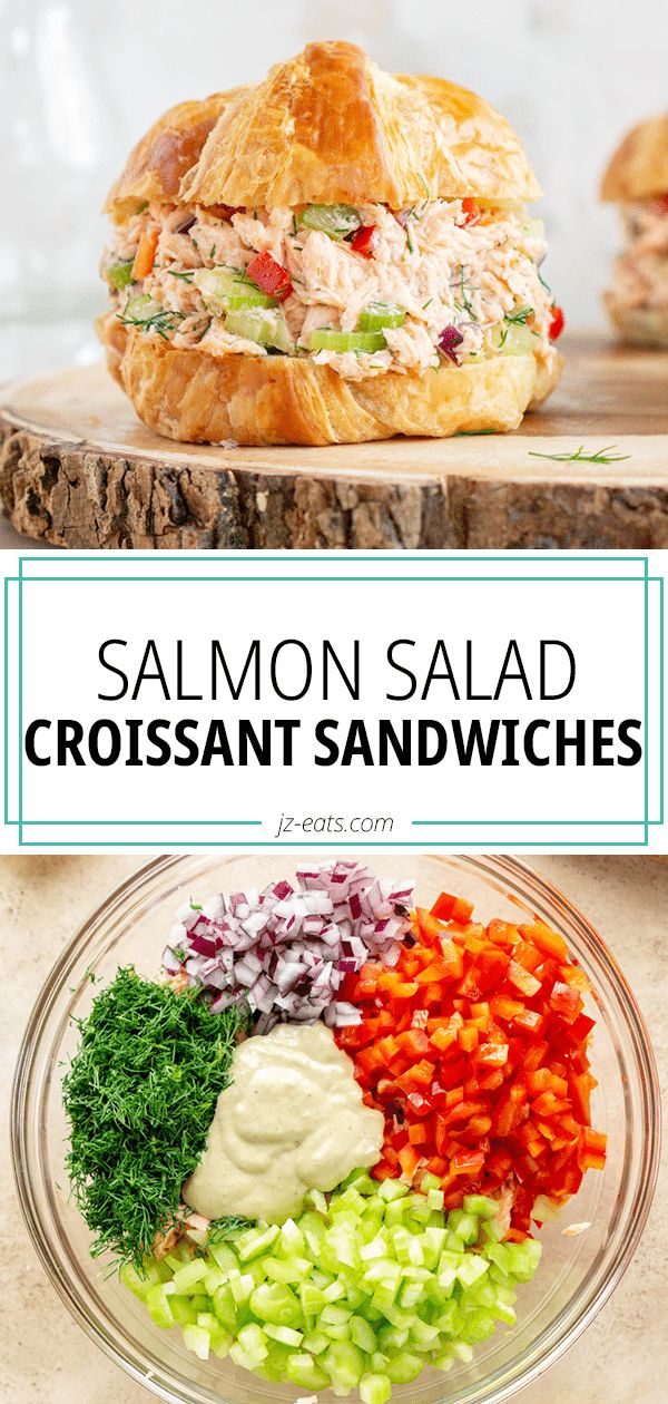 salmon salad on a croissant sandwich with ranch dressing