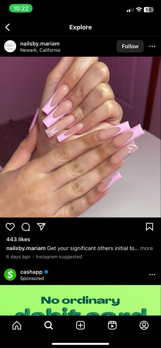 Letter Nail Designs Initials White, Pink Nails With D Initial, Acrylic Nails M Initial, Light Blue Nails With Initial On It, Red Nails With M Initial, French Nails With An Initial, Nails With Your Bf Initial, Pink Nail Designs With Initials, Acrylic Nails W Initials