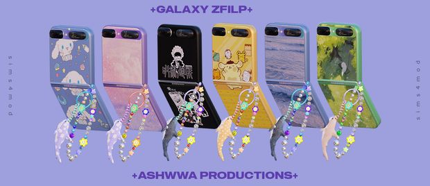 six cell phones with different designs and colors on them, all in the same case