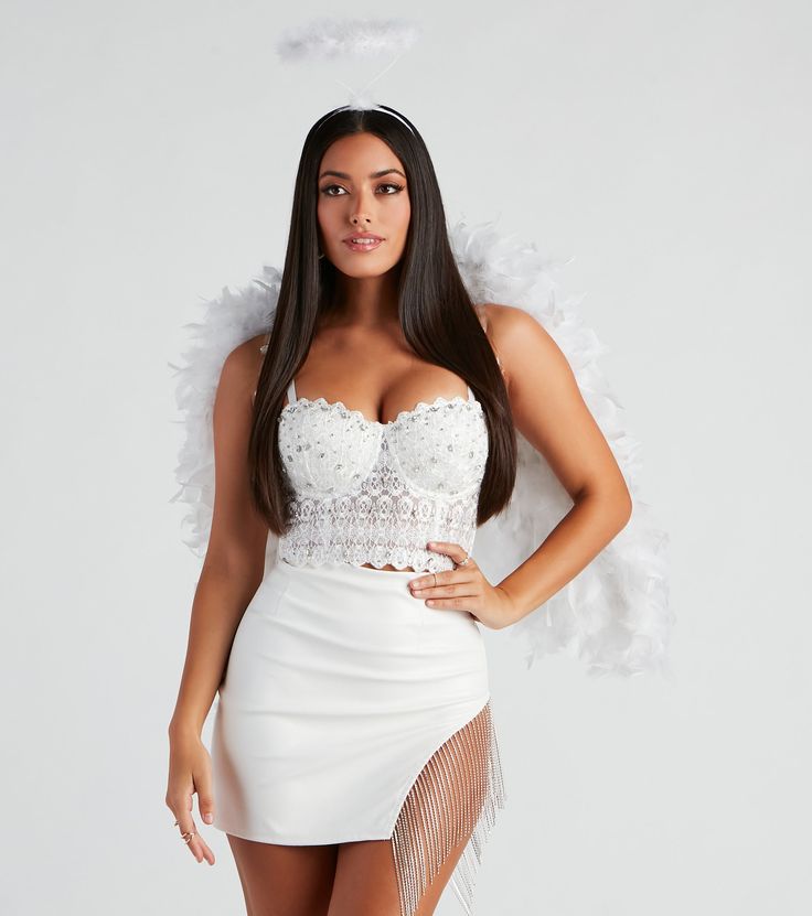 A stunning look for all your events including weddings, bridal showers, bridesmaids, bachelorette parties, and engagement shoots. Shop the hottest womens Halloween costumes of 2023. Discover sexy, scary, superhero, bunny, cat, angel, devil, skeleton, mermaid costumes and more. Bring the glamour and luxe in a lace bustier top that will rule your night-out looks. This bustier corset top features a charming sweetheart neckline accented with sparkly rhinestones and a bodice with underwire padded cup Elegant Party Bodice With Lace Trim, Glamorous Lace Corset Dress With Boned Bodice, Party Lace Underwire Bodice, Party Lace Bodice With Underwire, Lace Bodice With Sweetheart Neckline For Party, Glamorous Lace Corset Dress With Sweetheart Neckline, Lace Underwire Bodice For Parties, Date Night Corset With Sweetheart Neckline And Built-in Bra, Glamorous Lace Corset Dress For Night Out