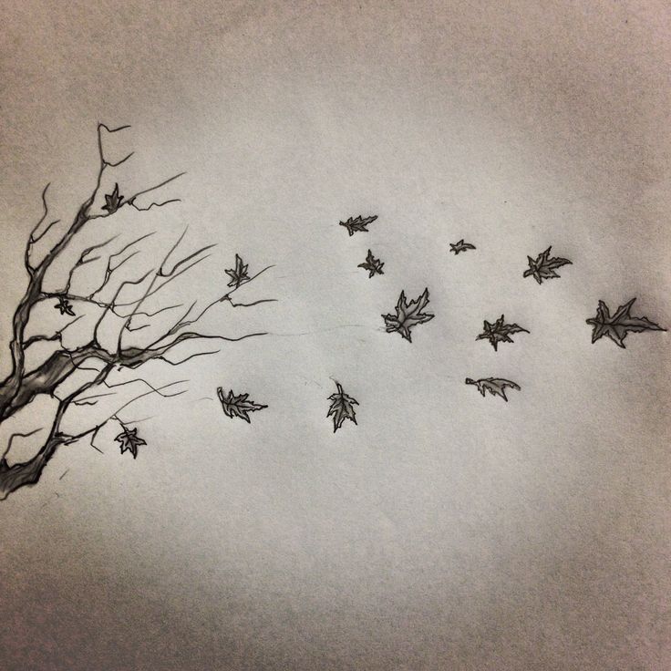 a drawing of leaves falling from a tree