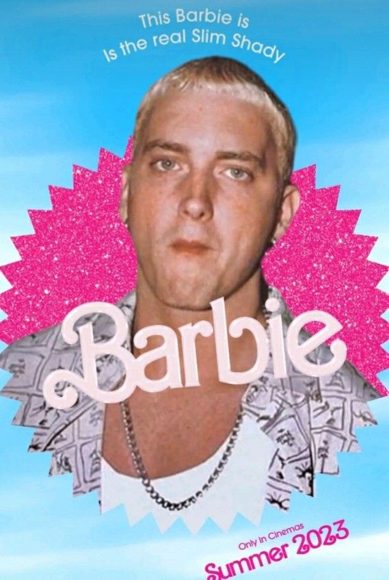 a poster with the words barbie on it and a man's face surrounded by money