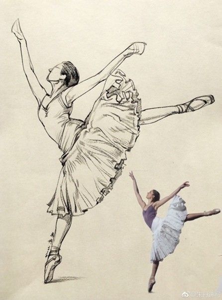 two ballerinas are in the air with their arms stretched out and one is wearing a tutu