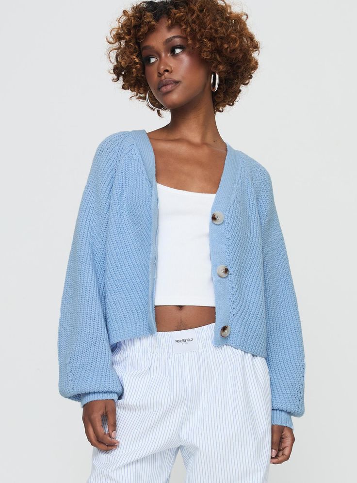 Knit cardigan V-neckline, button fastening down front, ribbed cuffs Good stretch, unlined  100% polyester  Cold hand wash Slouchy Cardigan, Cardigan Design, Boyfriend Cardigan, Cardigan Crop Top, Crop Cardigan, Gilet Long, Cropped Cardigan Sweater, Cardigan Crop, Sequin Sweater