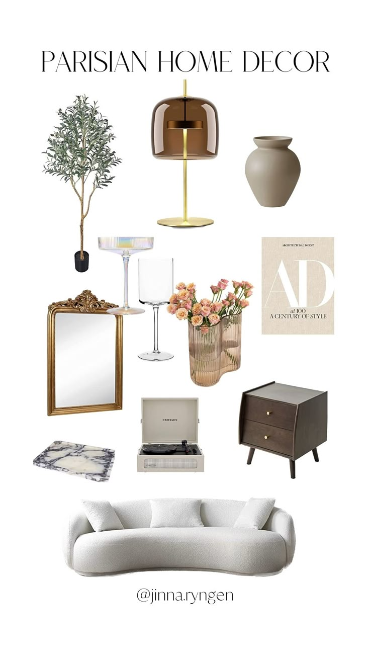 a collage of furniture and decor with the words parisian home decor on it's side