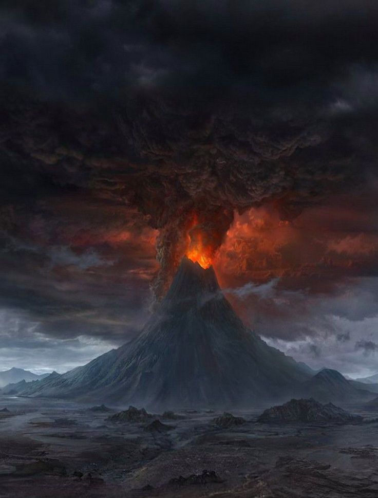 Volcano Illustration Digital Art, Volcano Painting, Erupting Volcano, A Dance With Dragons, Planets Wallpaper, Landscape Concept, Jrr Tolkien, Matte Painting, Fantasy Aesthetic