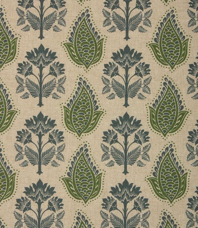 a green and white fabric with leaves on it