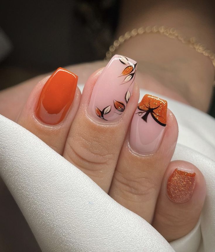 Cute Fall Nails Acrylic Pumpkin, Short Fall Leaves Nails, Cute Fall Nails 2023, Fall Nails Pumpkin And Leaves, Fall Pumpkin Nails 2023, Punkin Nail Art, Thanksgiving Nails Fall Short, Pumpkin Short Nails, October Nail Designs Fall Short