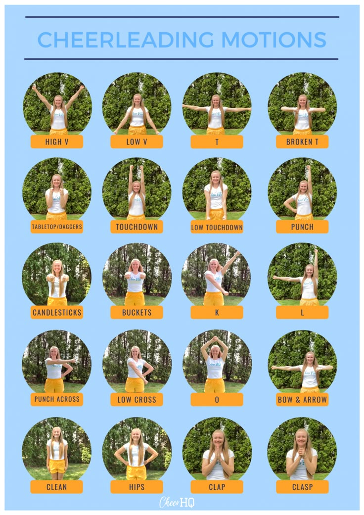 a woman doing yoga poses with her hands in the air, and text that reads cheerleader