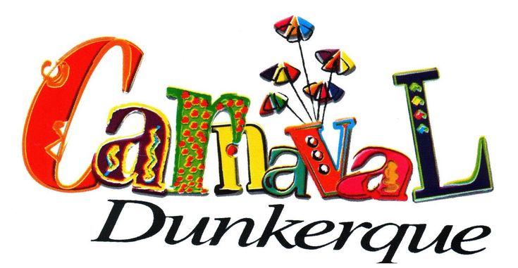 the logo for carnival dunkerque is shown in multicolored letters and flowers