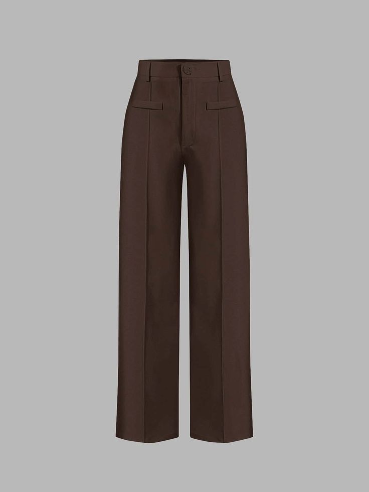 SHEIN MOD High Waist Straight Leg Pants | SHEIN USA Soft Feminine Outfits, Brown Slacks, Brown Dress Pants, Tailored Clothes, Plain Pants, Slacks For Women, Brown Trousers, Square Pants, Formal Pants