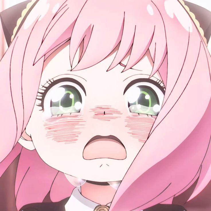 an anime character with pink hair and green eyes