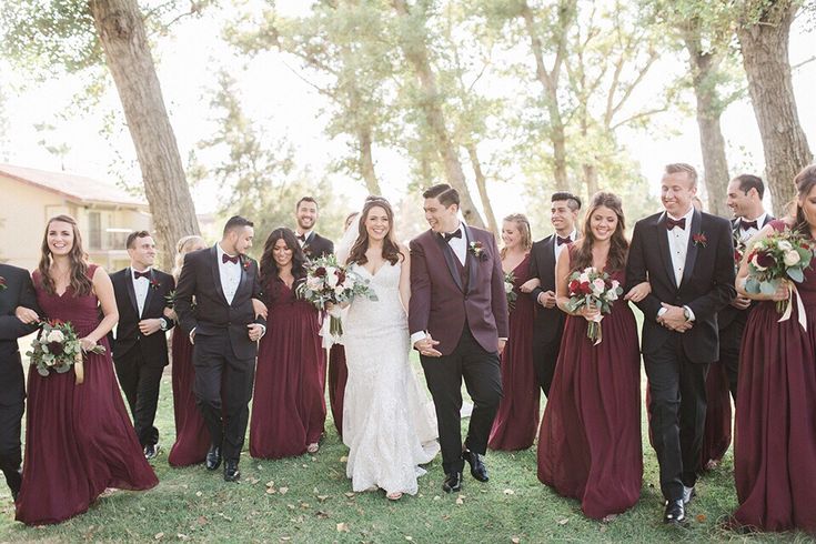 a bride and groom with their bridal party