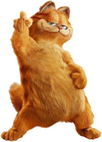 an orange cat standing on its hind legs with one paw raised up in the air