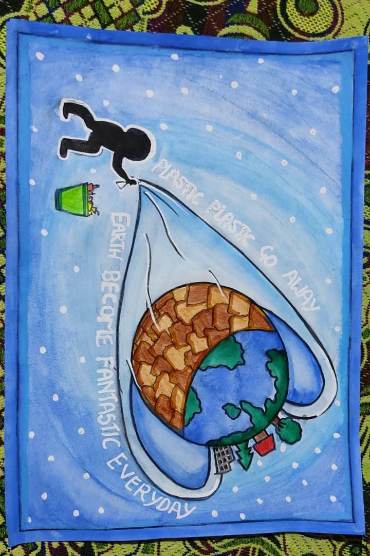 a painting of a person falling into a water drop with the earth in it's center