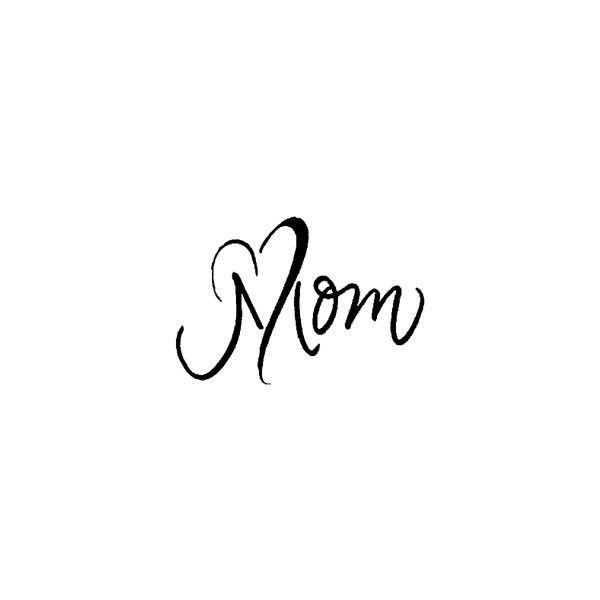 the word mom written in cursive writing on a white background with black ink