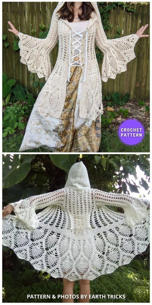 crochet pattern for a hooded cape with hood and sleeves in two different sizes