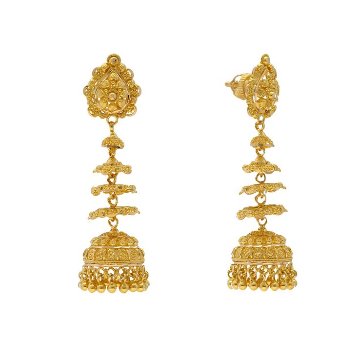 Indulge in the splendor of these 22k yellow gold earrings. As enchanting as they are timeless, these Indian gold treasures capture the essence of cultural heritage in a contemporary form. The delicate gold hoops effortlessly frame your face, adding an aura of sophistication to your attire. Discover the allure of 22k gold earrings, seamlessly blending tradition with modernity to create an accessory that resonates with discerning taste. Features • 22k yellow gold Specifications: • Minimum Width - Festive 22k Yellow Gold Bridal Earrings, Gold Fusion Hoop Earrings With Latkans, Festive Fusion Style Gold Hoop Earrings, Gold Fusion Hoop Earrings For Festive Season, Gold Fusion Hoop Earrings For Festive Occasions, Festive Fusion Gold Hoop Earrings, Traditional Yellow Gold Chandelier Earrings With Intricate Design, Festive 22k Yellow Gold Chandelier Earrings, Yellow Gold Temple Jewelry Chandbalis For Festivals