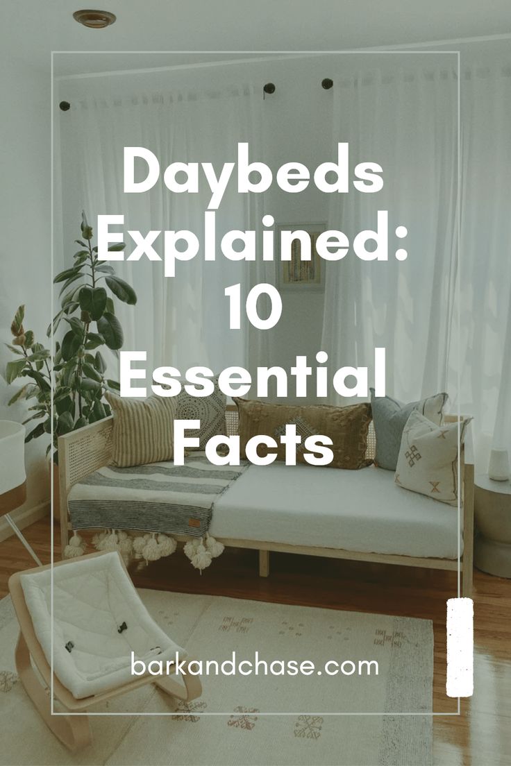 a living room with white curtains and a couch in the middle that says, daybeds explain 10 essential fact