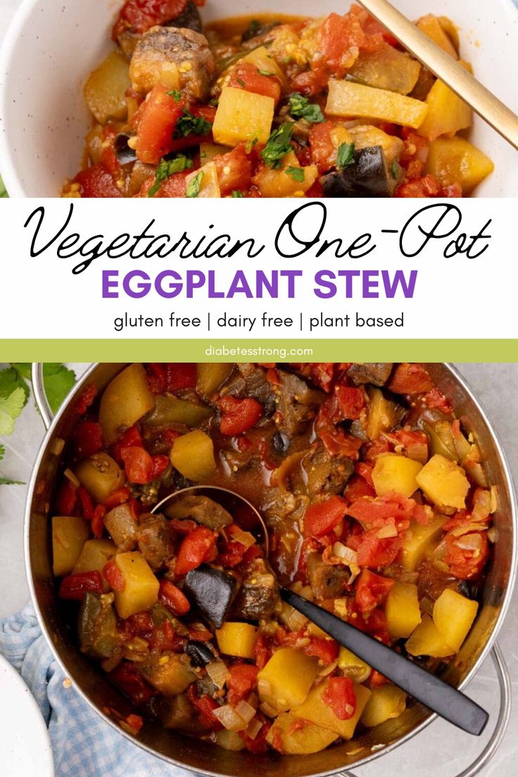 the vegetarian one pot eggplant stew is ready to be eaten