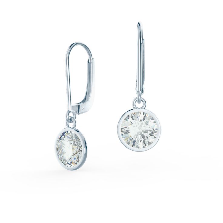 Bezel-set round brilliant manmade diamond earrings in a drop setting with a leverback. Available options: platinum, 14k or 18k gold: white, yellow, rose. Each piece of Ada Diamonds fashion jewelry is custom made to order. Our custom design process offers sophisticated guidance and curation from an approachable diamond expert. Diamond Fashion Jewelry, Lab Diamond Engagement Ring, Halo Diamond Engagement Ring, Fancy Color Diamonds, Diamond Drop Earrings, Diamond Fashion, Diamond Design, Fine Jewellery Earrings, Diamond Sizes