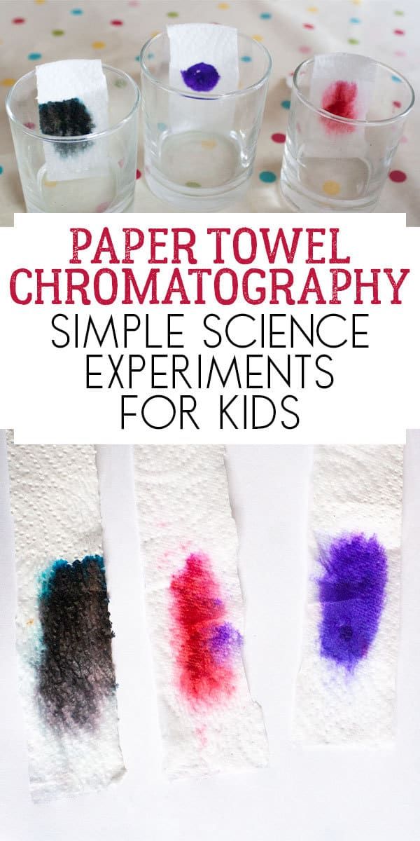 paper towel chromatographs with text overlay that reads, paper towel chromatograph simple science experiments for kids