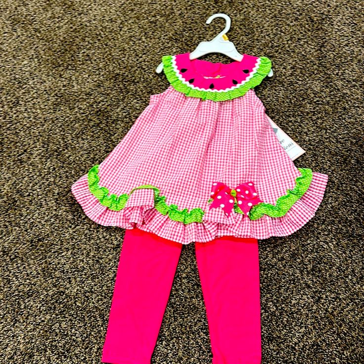 12 Month Rare Editions 2 Piece Watermelon Outfit. So Cute! Pink Gingham Plaid Linen Tunic. Pink Stretch Pants. Fun Pink Sets For Spring, Fun Pink Summer Sets, Cute Pink Sleeveless Sets, Cute Sleeveless Pink Sets, Pink Sleeveless Sets For Playtime, Fun Pink Sets For Playwear, Sleeveless Pink Sets For Playtime, Cute Pink Sleeveless Clothing Sets, Pink Play Sets For Spring