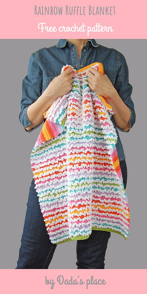 the rainbow ruffle blanket crochet pattern is shown