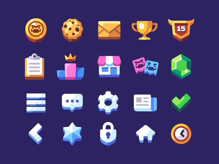 a set of colorful flat icons on a dark background