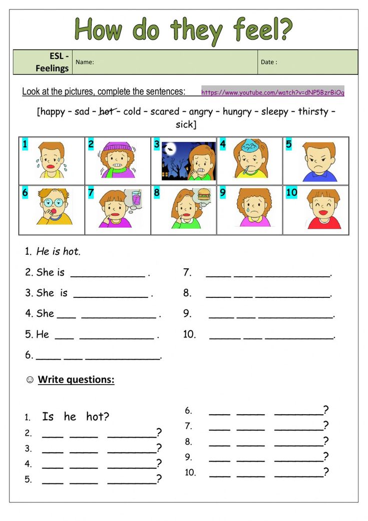 the worksheet for how do they feel? with pictures and words on it