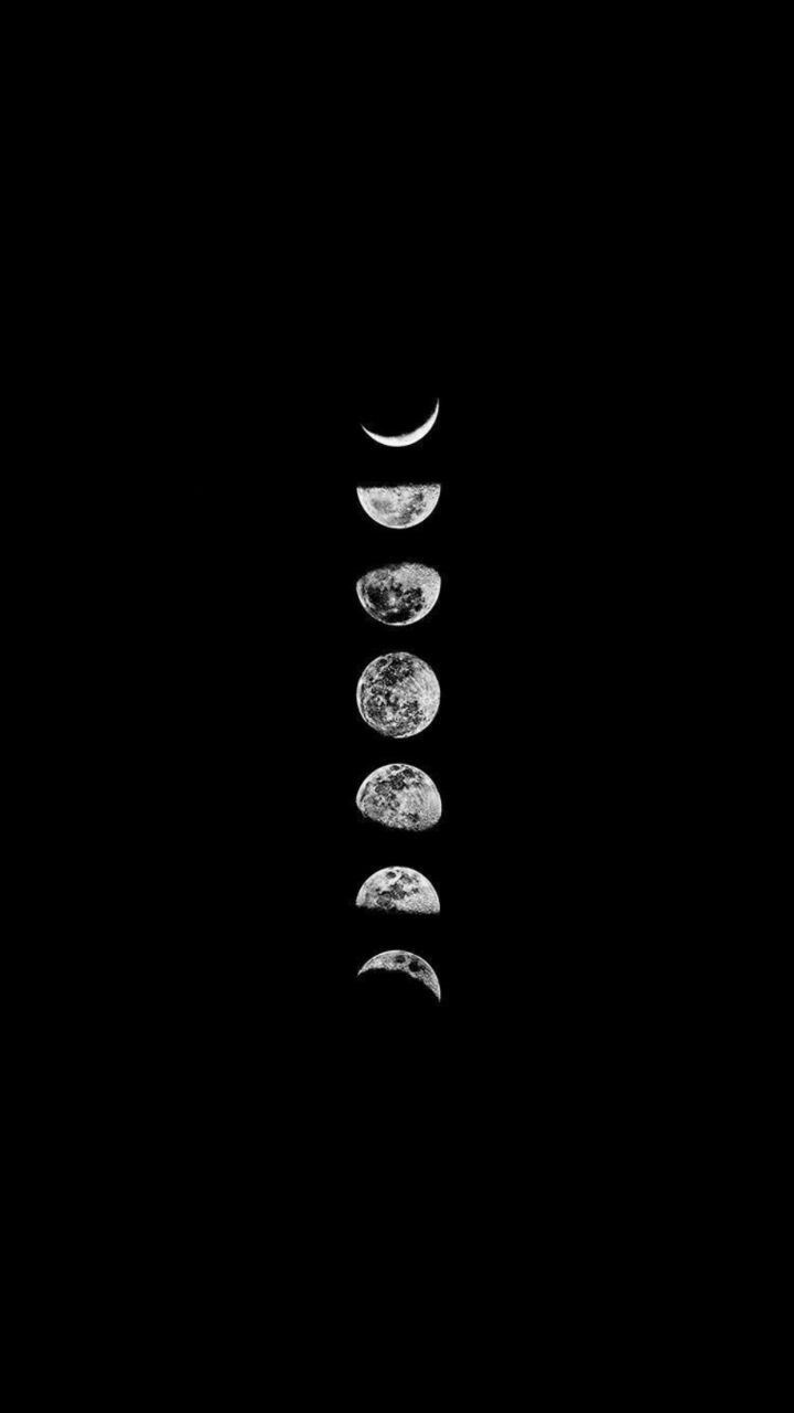 three phases of the moon are shown in this black and white photo, as well as one