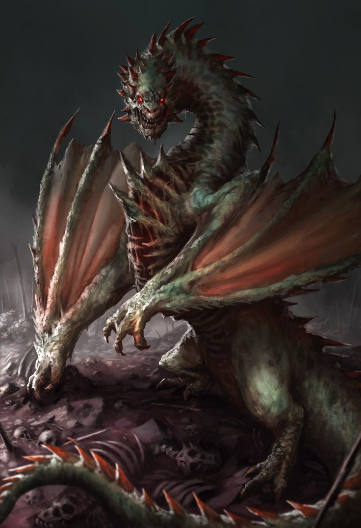 a dragon with red wings is sitting on the ground