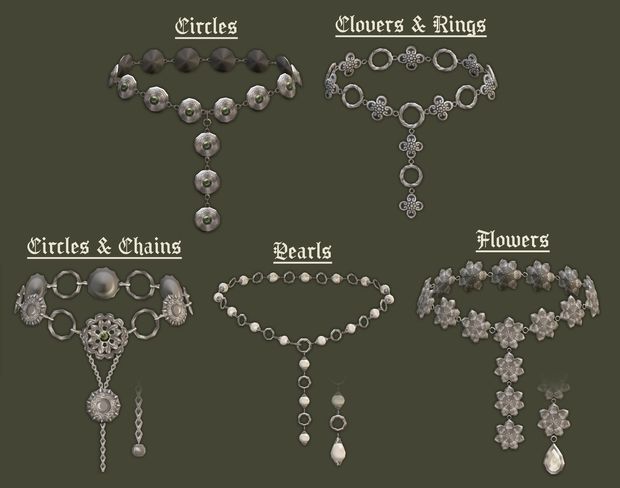 an assortment of jewelry is shown on a black background