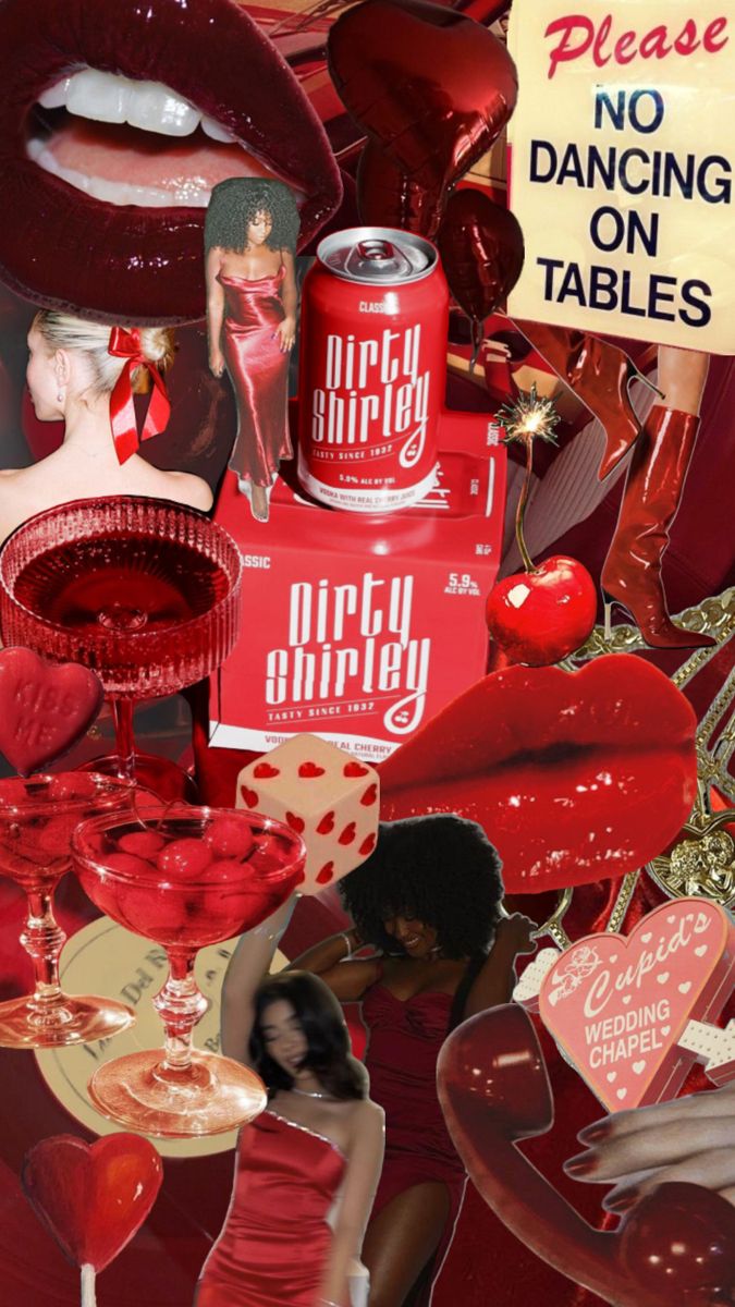 Cherry Girl Party Aesthetic, Red dressed, dirty Shirley cocktails, red hearts, red lips, retro cocktail glasses, red boots, cherries, red vintage signs Girl Party Aesthetic, 23rd Birthday Themes, Dirty Thirty Birthday, Dirty Shirley, 30th Birthday Themes, Red Birthday Party, Cherry Girl, 21st Birthday Decorations, 21st Party