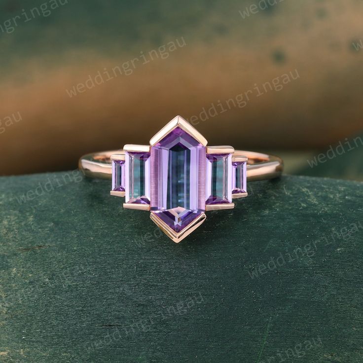 Hexagon cut Purple Amethyst ring Unique Rose gold engagement ring Baguette cut ring Bezel set ring Vintage Bridal wedding anniversary ring Same style with lab blue sapphire: https://www.etsy.com/au/listing/1551353071/hexagon-cut-blue-sapphire-ring-unique?ref=listings_manager_grid Same style with lab alexandrite: https://www.etsy.com/au/listing/1473236002/hexagon-cut-alexandrite-ring-unique-rose?ref=listings_manager_grid Same style with lab emerald: https://www.etsy.com/au/listing/1513854947/hexa Engagement Ring Baguette, Baguette Cut Ring, Unique Engagement Rings Rose Gold, Baguette Engagement Ring, Ring Baguette, Wedding Anniversary Ring, Purple Amethyst Ring, Unique Roses, Bezel Set Ring