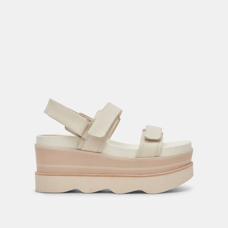 IZAK SANDALS IVORY LEATHER Platform Wedge Sandals, Platform Wedge, Sky High, Wedge Sandal, Velcro Straps, Scalloped Edge, Platform Wedges, Strap Sandals, Wedge Sandals